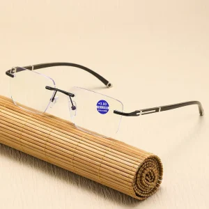 Progressive Multifocal Reading Glasses Anti Slip Anti Blue Light Blocking Far Near Dual Use Rimless Acetate Readers