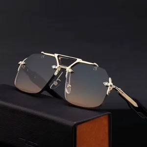 Punk Style Rimless Square Sunglasses UV400 Hollow Frame Outdoor Eyewear