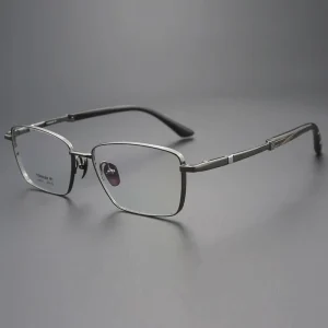 Pure Titanium Eyeglass Frames Men Full frame Design Natural Buffalo Horn Sophisticated Business style Glasses Big Face Gold