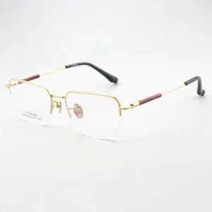 Pure Titanium Half Frame Eyeglasses with Square Solid Pattern and Glasses Case for Men and Women