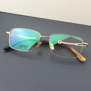 Pure Titanium Men’s Full-Rim Eyeglass Frames with Buffalo Horn Accents
