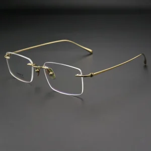 Pure Titanium Rectangle Retro Business BT1609 Rimless Reading Glasses Unisex Solid Pattern Diamond