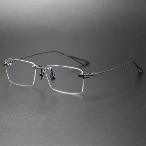 Pure Titanium Rimless Square Prescription Eyeglass Frames for Men and Women