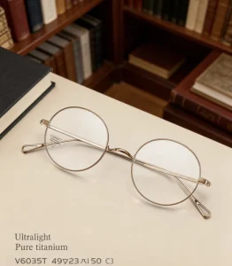 Pure Titanium Silver Full-Rim Vintage Eyeglass Frame with Lightweight PC Lenses Unisex