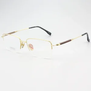 Pure Titanium Solid Rectangle Half Frame Unisex Durable Eyeglasses YJ115 Sandalwood Handmade Reading Glasses Business Fashion