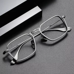 Pure Titanium Square Eyeglasses Anti-Blue-Light Ultra-Light Metal Frame for Men and Women