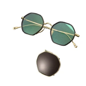 Pure Titanium Square Sunglasses for Men and Women Polarized Magnetic Clip