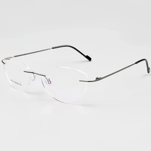 QISHANG 8160 Unisex Rectangle Ultra Light Titanium Gold Glasses for Reading Anti Blue Light Flat Diamond Rimless