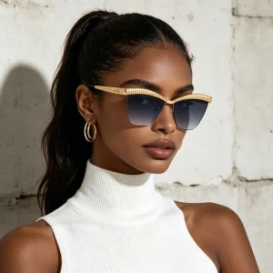 Qmoon Unisex Cat Eye Sunglasses Frameless Metal Frames UV400 Polarized Fashion Sunglasses Perfect for Everyday Outdoor Use