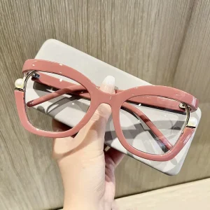 Rainbow Colored Cat Eye Optical Eyeglass Frames With Pearl Decoration and Anti Blue Light Lenses