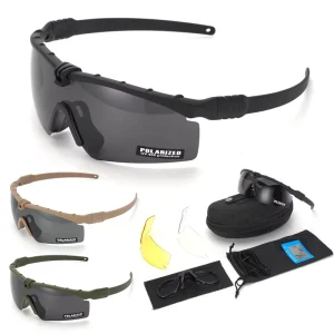 Ready PC Sports Goggles Outdoor Tactical Eyewear Anti Impact UV Protective Glasses Replaceable Polarized Lenses 3 Piece Set