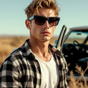 Rectangle Black Vintage Polarized Sunglasses for Men UV400 Protection
