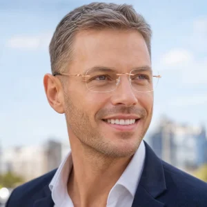 Rectangle Metal Rimless Eyeglass Frames for Men and Women