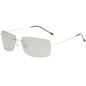 Rectangle Rimless Photochromic Polarized Sunglasses for Driving and Outdoor Sports
