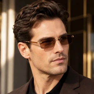 Rectangle Rimless UV400 Sunglasses with Custom Logo for Men