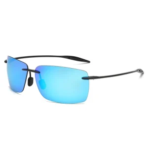 Rectangle Rimless Yellow and Gray PC-Frame Polarized Sports Sunglasses for Driving