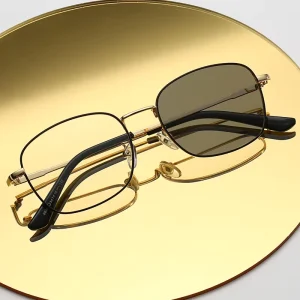 Rectangular Metal Eyeglass Frames with Photochromic Anti-Blue Light Lenses