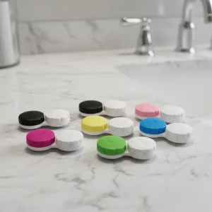 Recyclable Clear Compact Contact Lens Case Colorful Design