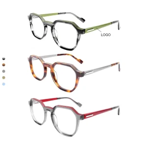Retro Acetate Eyeglass Frames with Aluminum Magnesium Temples Lightweight Colorful