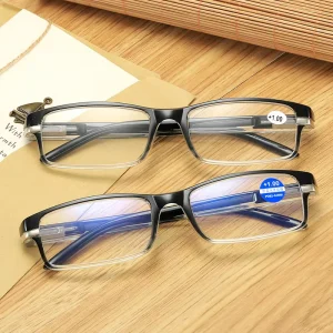Retro Anti-Blue Light Reading Glasses with Spring Hinge, Rectangle Frame, CE-Certified PC Material