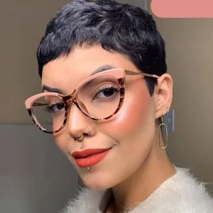 Retro Cat Eye Mirror Frame TR90 Metal Eyeglasses with Anti Blue Light Lenses