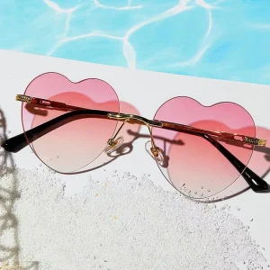 Retro Colorful Rimless Heart-Shaped Metal Sunglasses Women Men