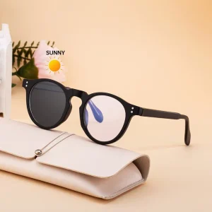 Retro Custom Logo Round Photochromic Sunglasses with Pin-in Temples Anti-Blue-Light UV400 for Women
