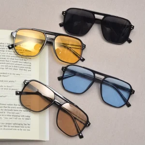 Retro Double-Beam Large Frame Sunglasses with Ocean Lenses