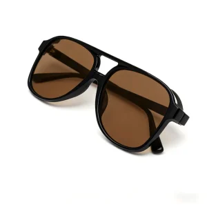 Retro Double Bridge Pilot Style Full Rim Oval Sunglasses Brown Lens UV400 Protection Polarized Optional Unisex