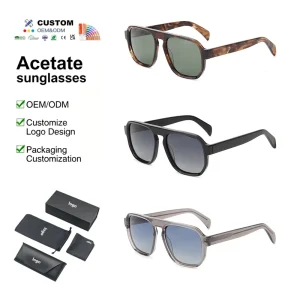 Retro Double Bridge Square Sunglasses Light Weight Full Rim UV400 OEM ODM Polarized Handmade Acetate Sunglasses Unisex