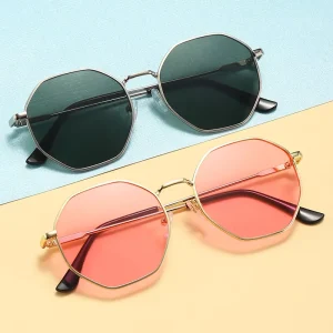 Retro Full Frame Sunglasses for Men and Women Yellow Metal Frame Gradient Lenses