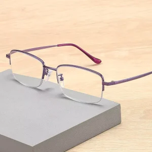 Retro Half-Rim Metal-Frame Women’s Blue-Light-Blocking Reading Glasses