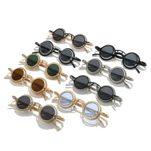 Retro Hollow Double-Circle Round Metal Sunglasses, UV400, Unisex, Custom Logo