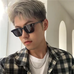 Retro Korean Style Square Sunglasses with White Transparent PC Frame for Men and Women