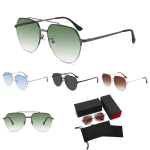 Retro Large Metal Frame Polarized Sunglasses Unisex Double Bridge Vintage Oversized Sun Glasses Classic Polarized Sunglasses