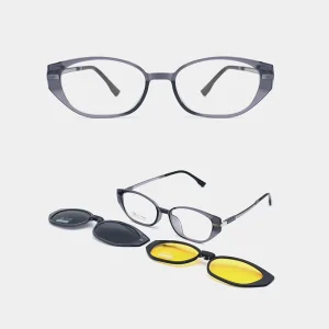 Retro Magnetic Cat Eye Polarized Sunglasses with Optical Frames and 3-in-1 Clip Design