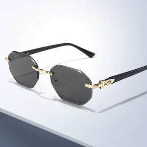 Retro Men’s Metal UV400 Gradient Rimless Polygon Sunglasses