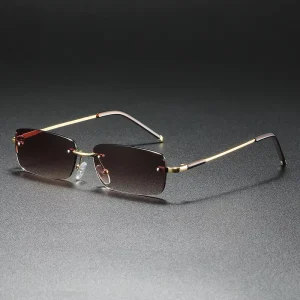 Retro Men’s and Women’s Small Rectangle Sunglasses UV400 Clear Ocean Gradient Lens Rimless Square Frame
