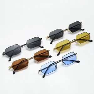 Retro Metal Polygon Sunglasses with Colored Lenses for Men and Women