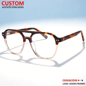 Retro Navigator Sunglasses Double Bridge Tortoise Gradient Oversized Acetate Optical Frames