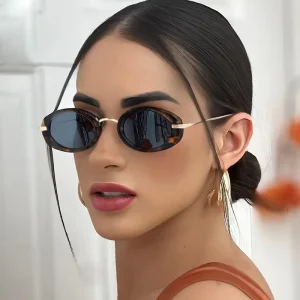 Retro Oval Black Full-Rim Lightweight Sunglasses for Men and Women, UV Protection