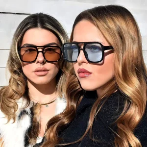 Retro Oversized Square-Frame Sunglasses for Men and Women White PC Frame Ocean Lens
