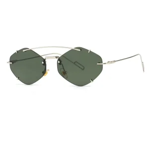 Retro Polygon Small-Frame Rimless Double-Bridge Sunglasses for Women