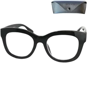 Retro Reading Glasses with Thick Plastic Frames, Large Lenses, Spring Hinges, and Case