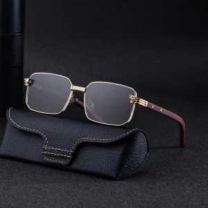 Retro Rectangle Wood Grain UV400 Sunglasses for Men