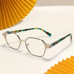 Retro Rivet Tortoise Acetate Mixed-Metal Optical Eyeglass Frames Unisex