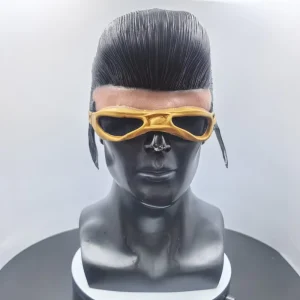 Retro Rockabilly Punk Latex Full-Head Cosplay Mask with Gold Goggles, Halloween Costume