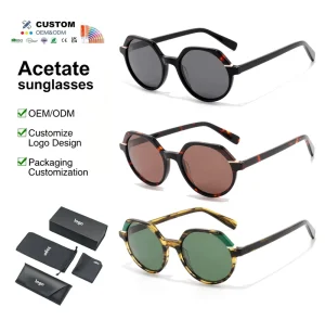 Retro Round Hexagon Acetate Sunglasses Customizable Logo Unisex