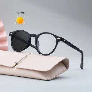 Retro Round Photochromic Blue Light Blocking Sunglasses UV400 Custom Logo for Women and Men