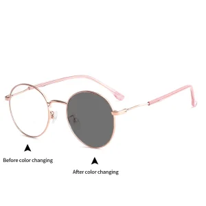 Retro Round Photochromic Optical Glasses Anti-Blue Light Progressive Reading Glasses
